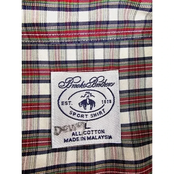 Brooks Bothers Sport Shirt Size Large White Red Green Check Long Sleeve Cotton - Picture 4 of 9